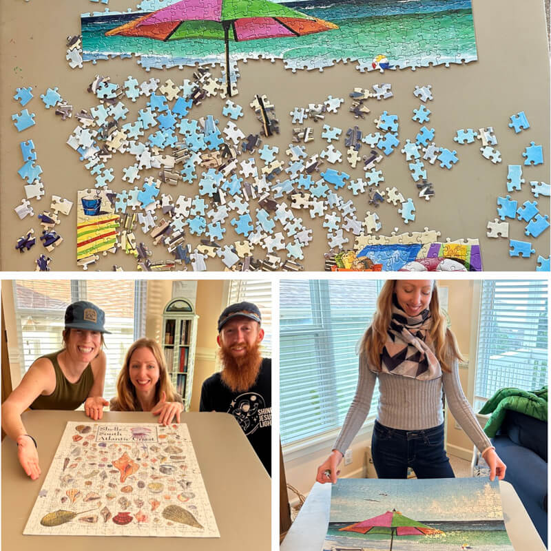 A collage of three images showing different jigsaw puzzles